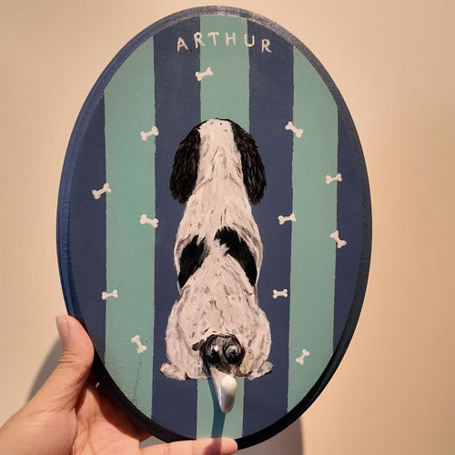 Custom hand-painted pet portrait leash hanger - bones decoration