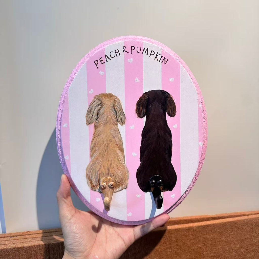 Custom hand-painted pet portrait leash hanger - two pets