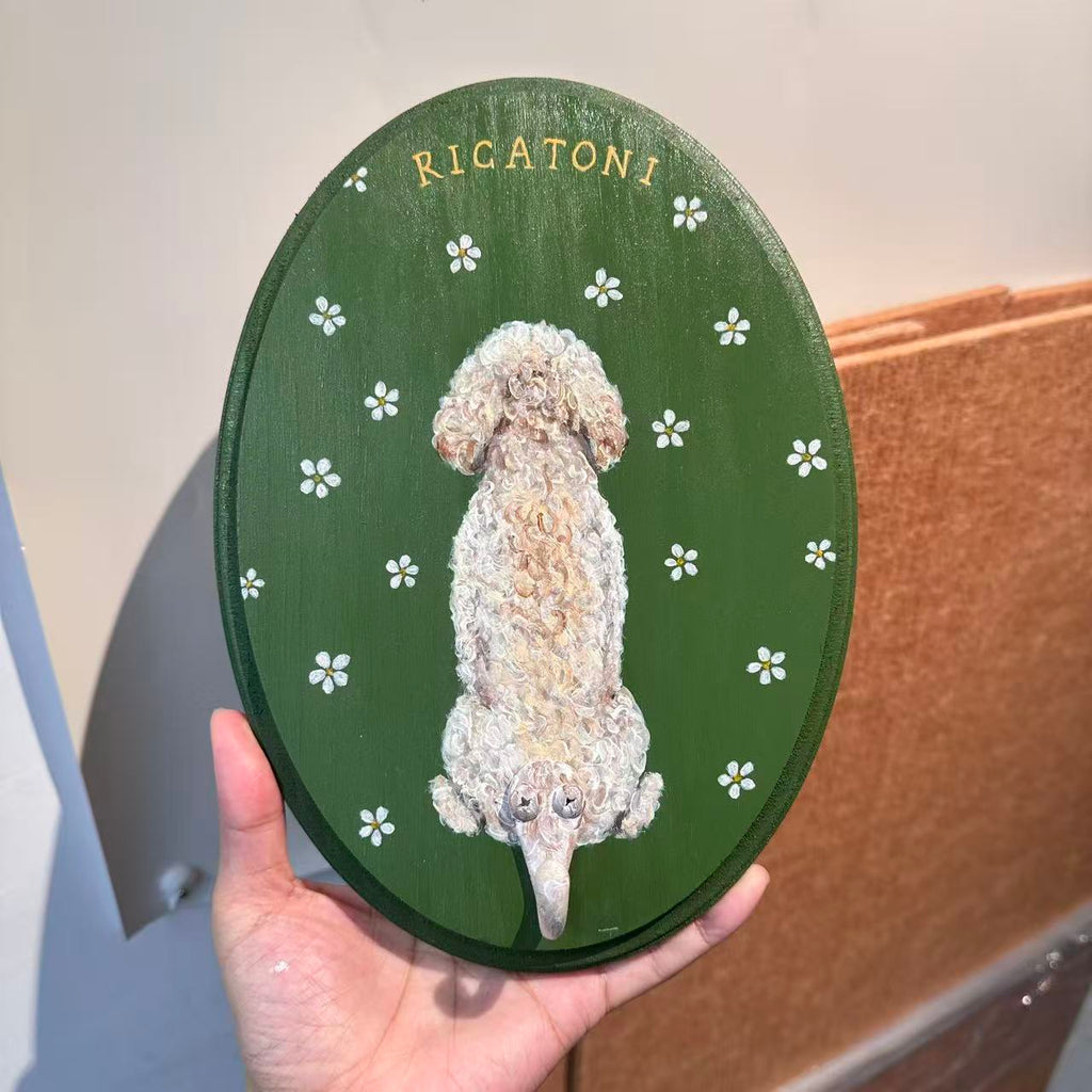 Custom hand-painted pet portrait leash hanger - flowers decoration
